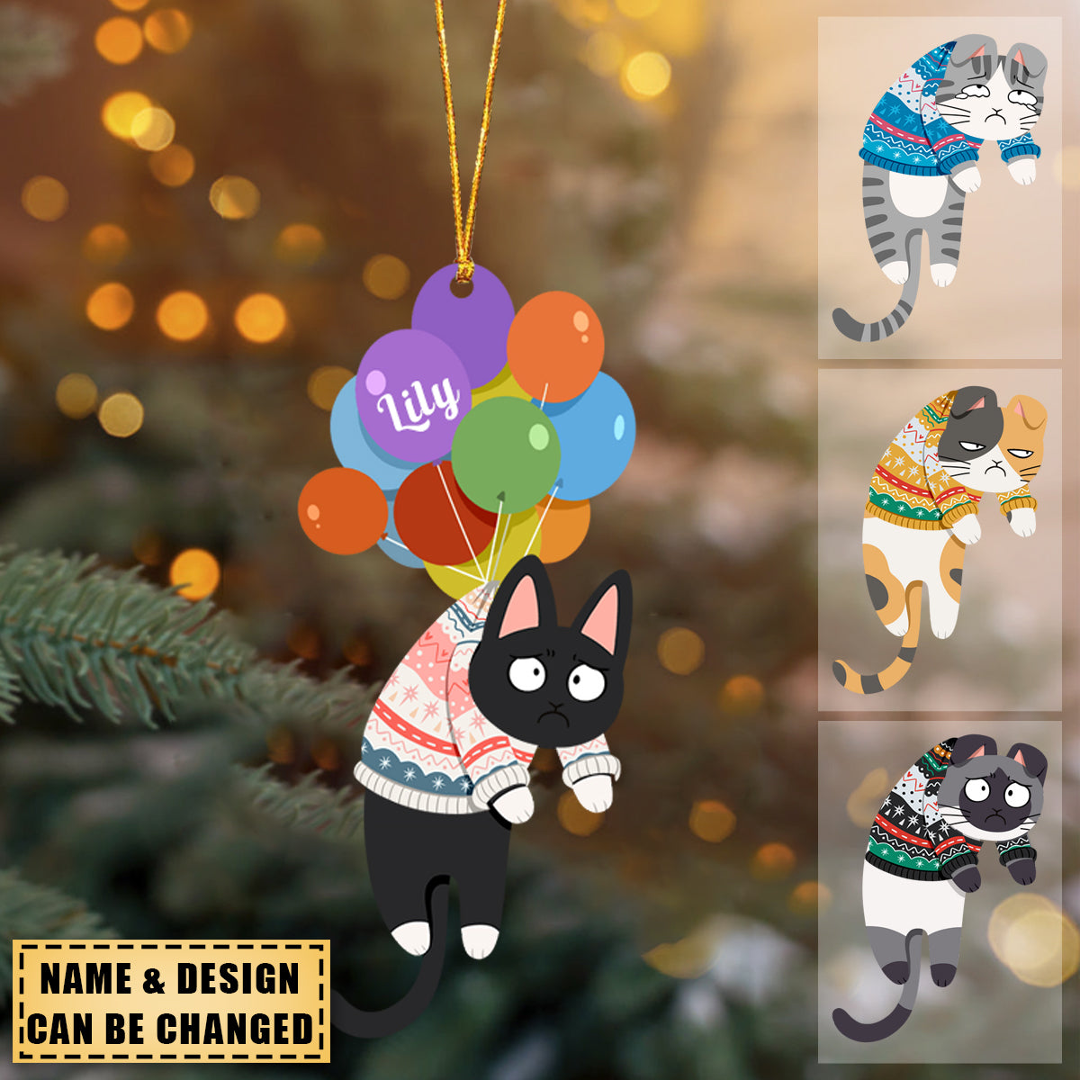 Hanging Cat - New Version - Personalized Christmas Ornament
