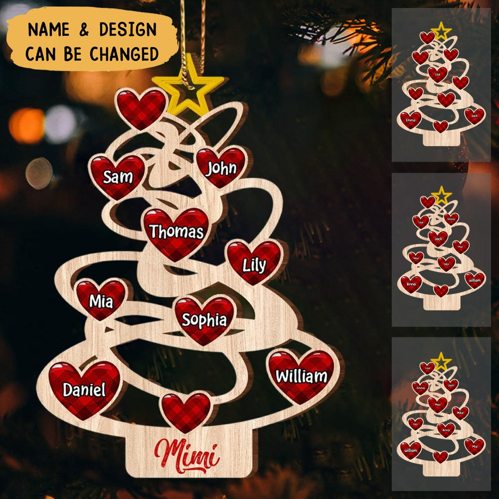 Christmas Tree Heart Kids Personalized Wood Custom Shape Ornament Gift For Grandma Mom