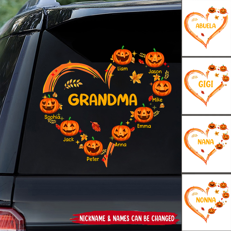 Grandma - Pumpkin With Heart Shape - Personalized Car Decal
