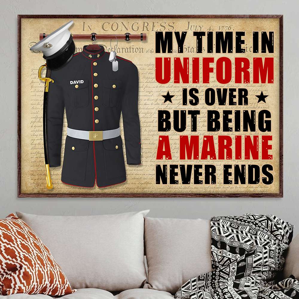 Personalized Marine Uniform Poster - Time In Uniform Is Over - Retro