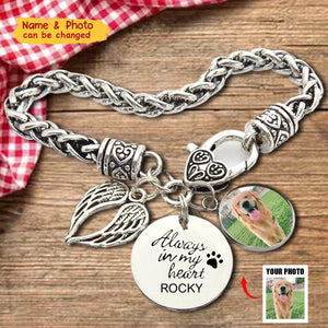 Pet Memorial Bracelet - Dog / Cat Sympathy Gift - Pet Loss Gifts - Pet Portrait Custom Gift Forever In Heart