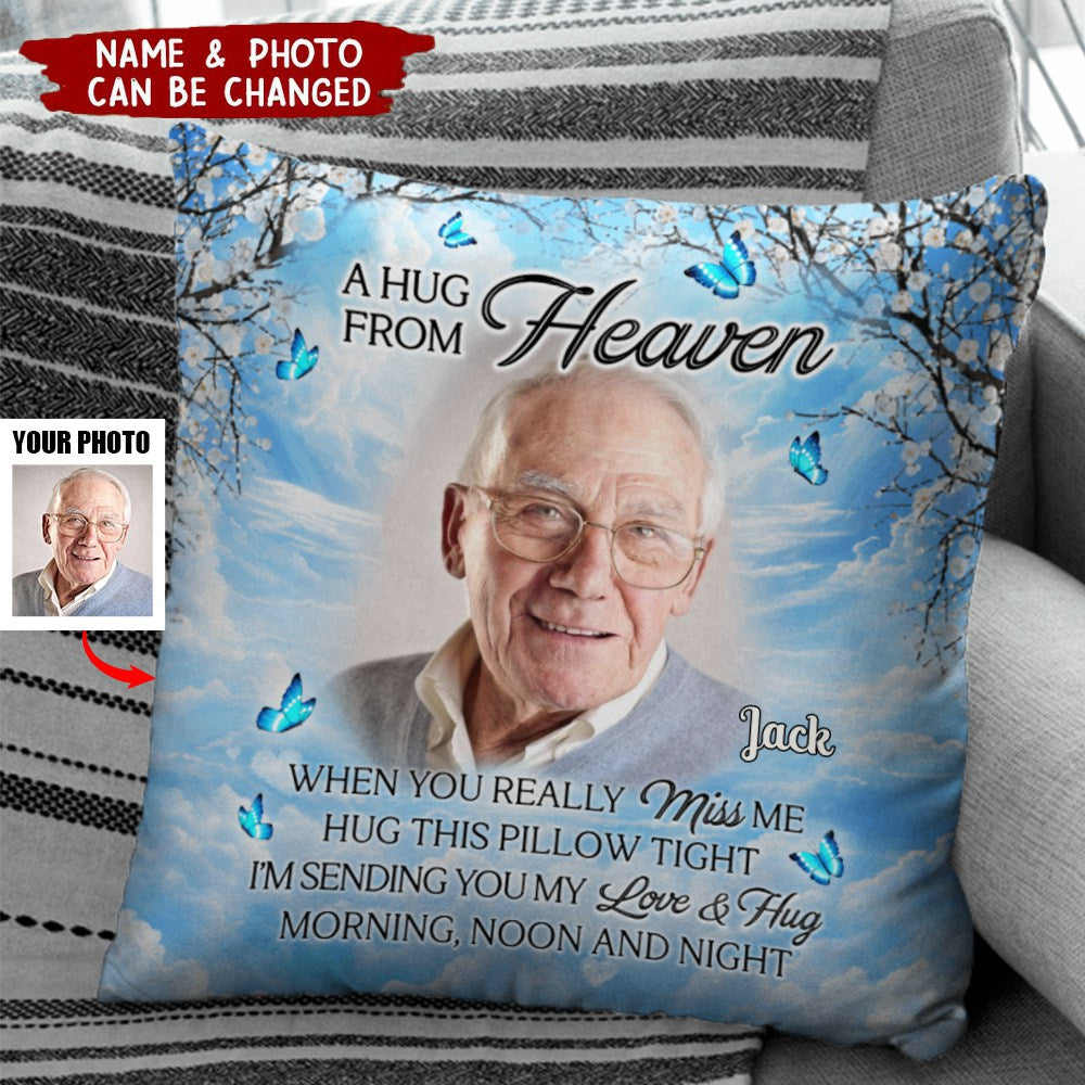 Custom Photo A Hug From Heaven - Memorial Personalized Custom Pillow - Sympathy Gift For Family Members