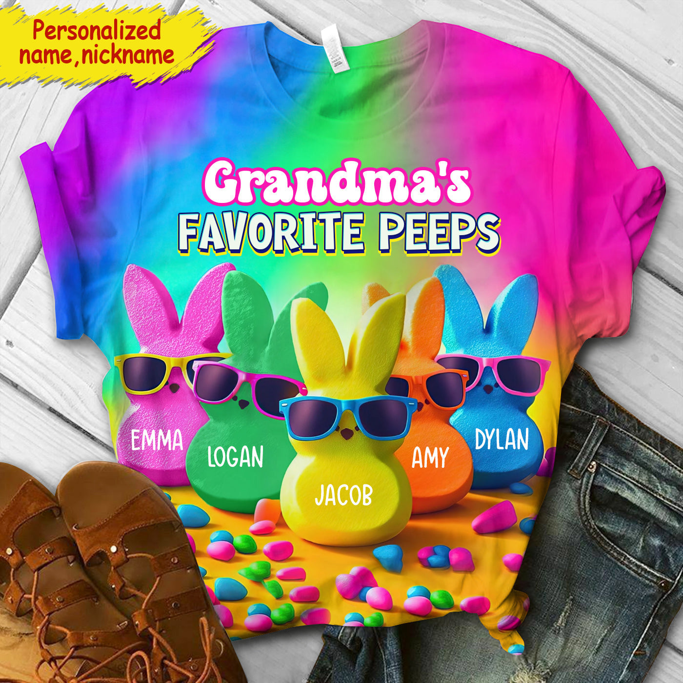 Grandma's Favorite Kids Rainbow Color Personalized 3D T-shirt