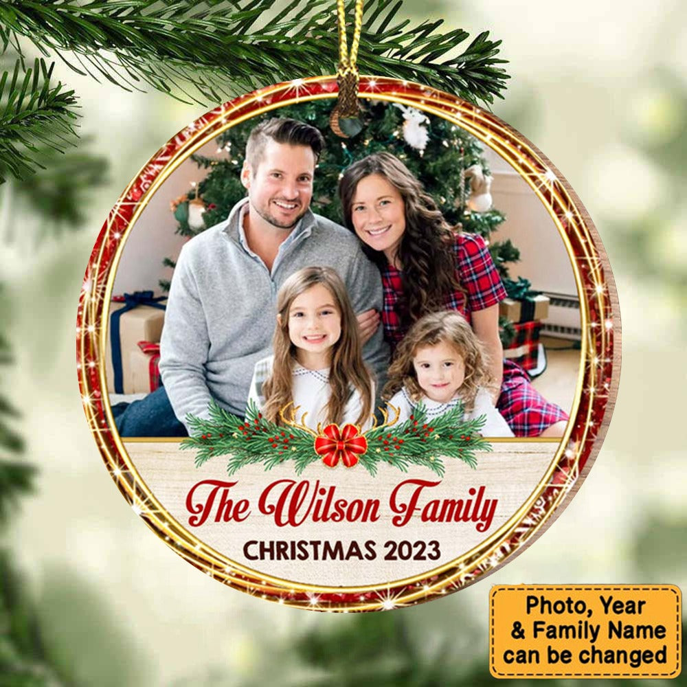 Christmas Gift For Family Photo Upload 2023 Circle Ornament