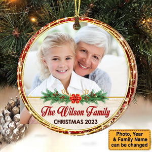 Christmas Gift For Family Photo Upload 2023 Circle Ornament